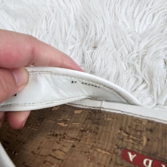 Vintage Prada Wedges 37 Cork Flip Flop Thong White - Picture 6 of 6